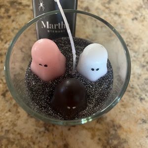 Martha Stewart three ghost glitter candle